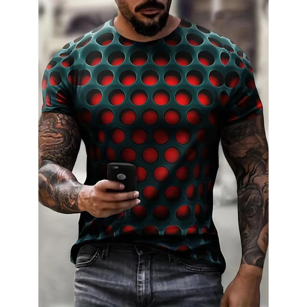 Summer fashion optical illusion 3D printed pattern men's round neck casual short sleeved T-shirt