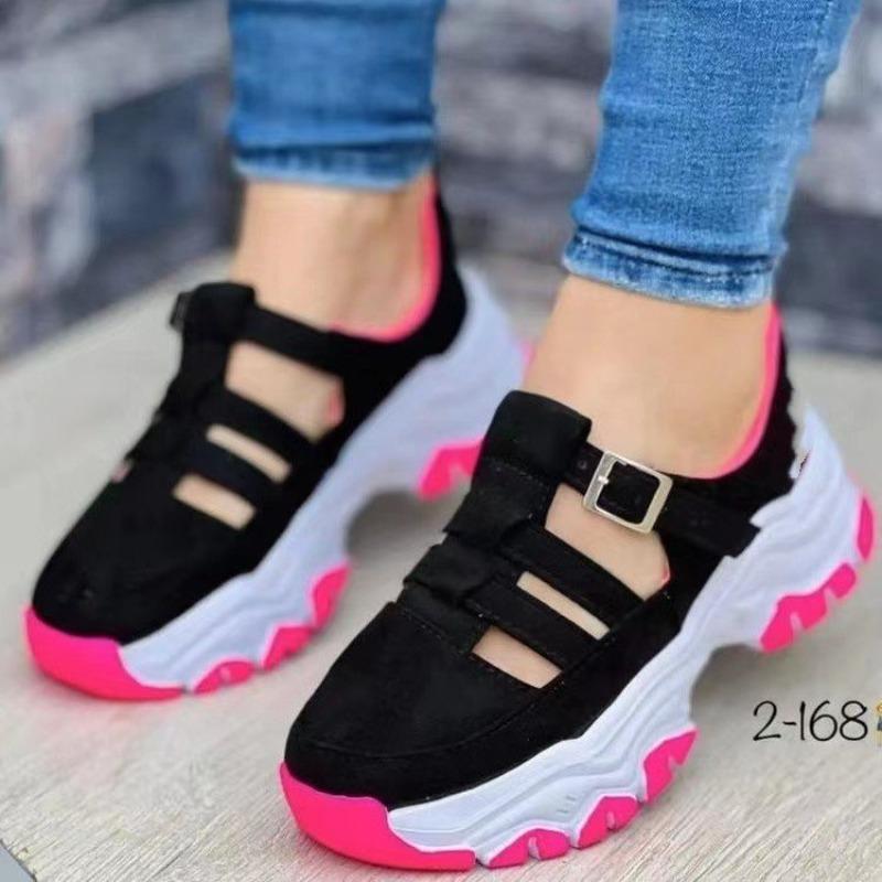 Spring and Autumn new large-size sandals women's round head thick-soled low-top buckle flat-soled casual sports shoes