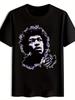 Black T-shirt with Vibrant Purple & White Graphic Print - Casual Polyester Crew Neck