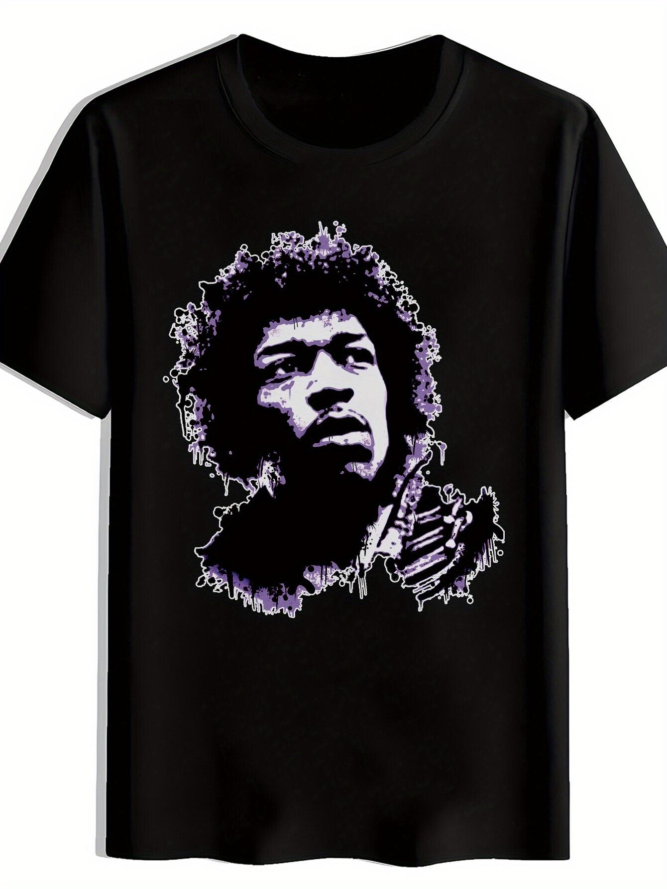 Black T-shirt with Vibrant Purple & White Graphic Print - Casual Polyester Crew Neck S