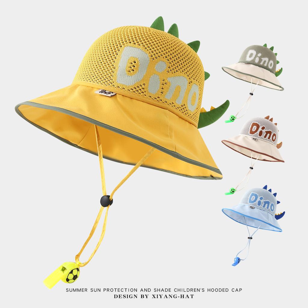 Kids Dinosaur Sun Hat Summer Mesh Breathable UV Protection Bucket Cap for Boys and Girls Fashionable Shade