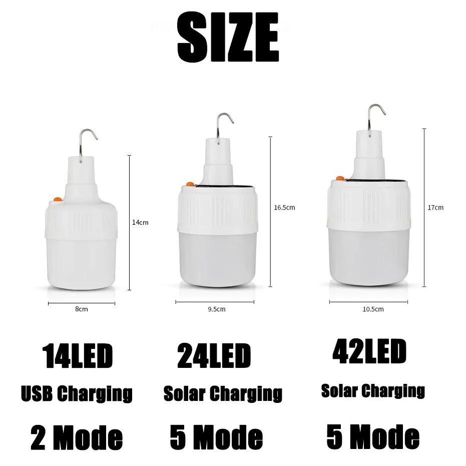 Outdoor Solar Camping Light Bulb Portable Emergency Lamp Tent LED Hook Up Hanging Camping Search Lights Lantern Hiking 2/1PCS