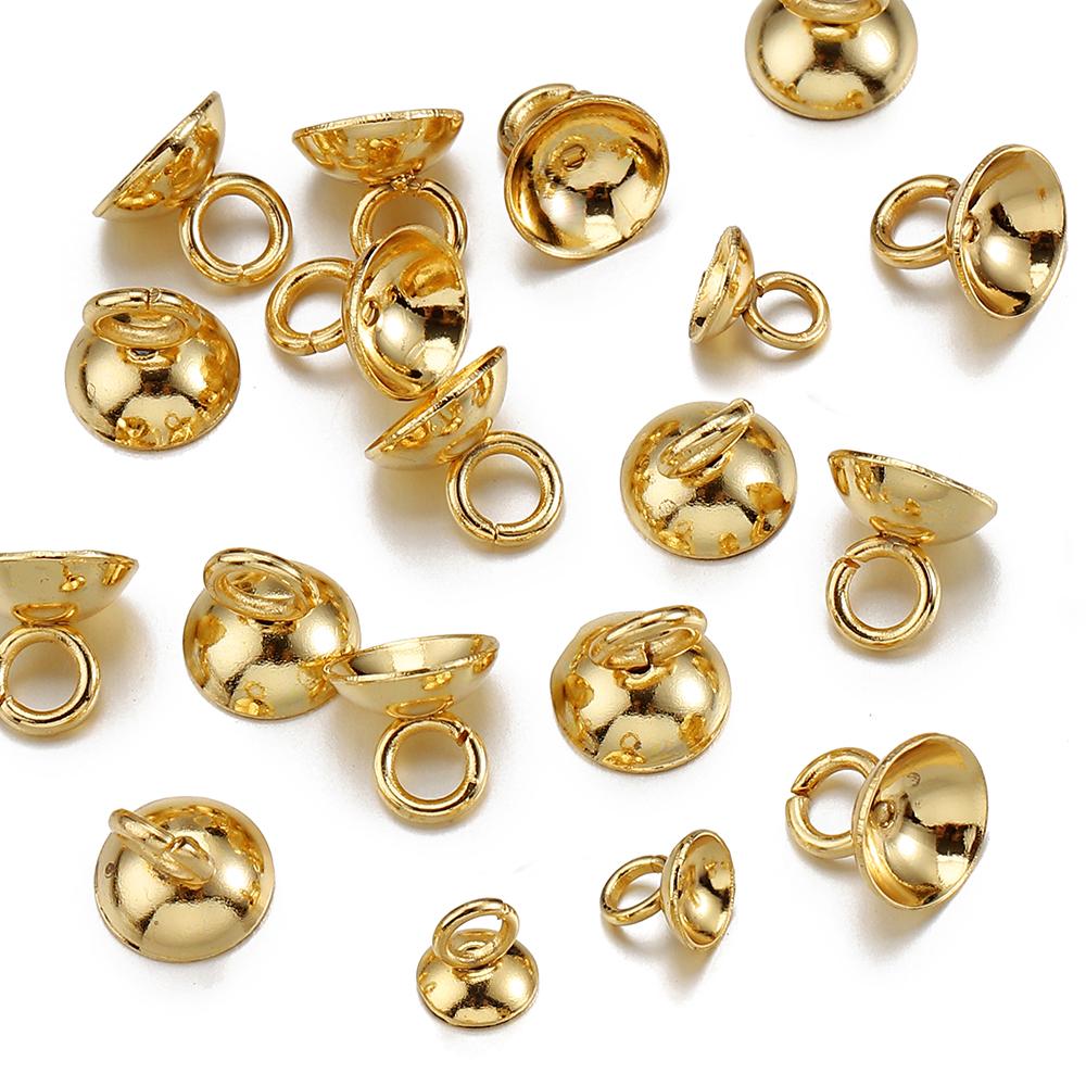 20pcs Gold Color Stainless Steel Beads End Caps Pearl Beads Charms Pendants for DIY Earrings Necklace Jewelry Making Components