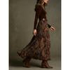 2026 Chic European & American Autumn Slim Top with Elegant Long Skirt and Retro Print, Belt Included