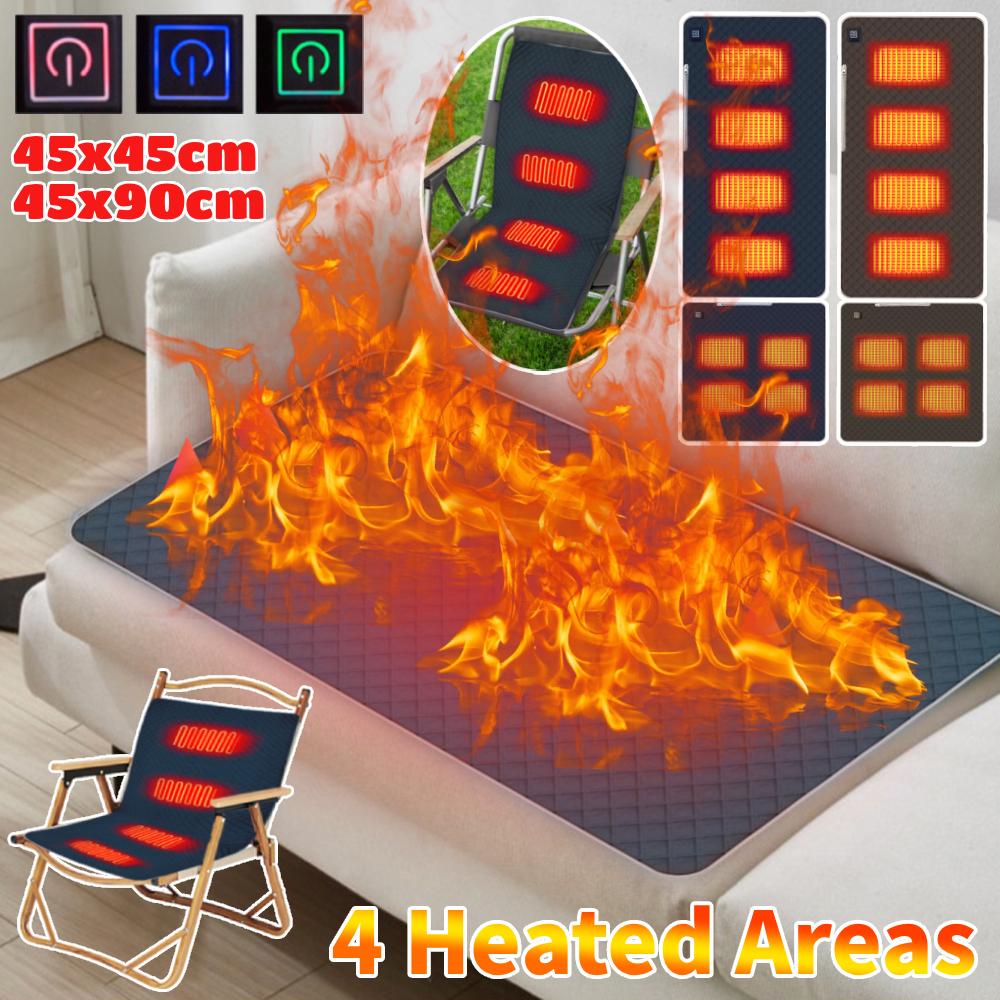 4 Areas Heated Camping Chair Mat 5V USB Heated Cushion Mat 3-Level Temperature Electric Heating Pad for Outdoor Foot Warmer Pad