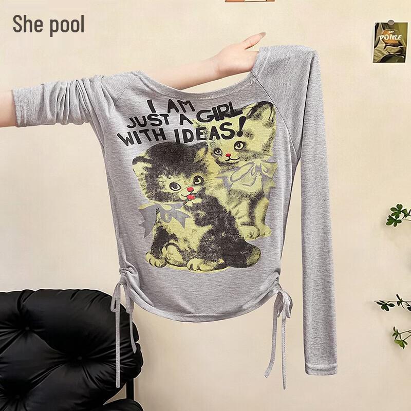 Women s Slim Fit Cartoon Print Off-Shoulder Long Sleeve Top S