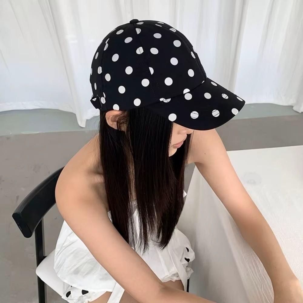 Soft Brim Polka Dot Baseball Cap Polyester Sun Hat Japanese Peaked Hat  Women