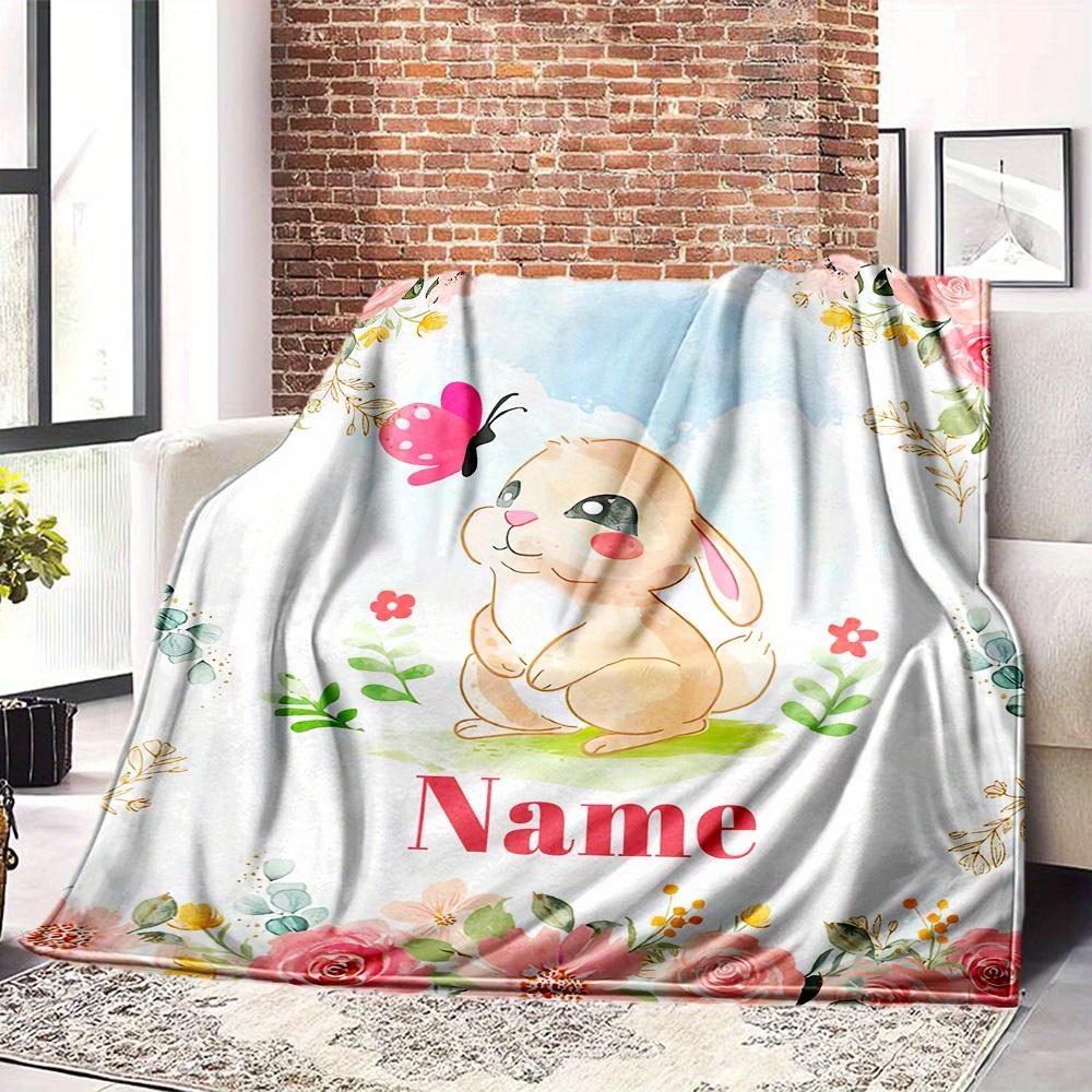 Bunny With Butterfly Home Customize Your Name Blankets Comfortable Soft Lightweight Allseason Multipurpose Blanket For Picnics Sofas Offices Beds