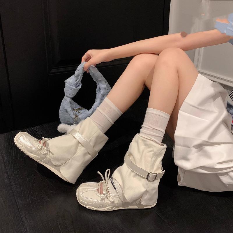 Romank~ Ballerinas Damen Plateau Schuhe Mary Jane Schuhe Coole Stiefel Pile Kurze Stiefel Damen