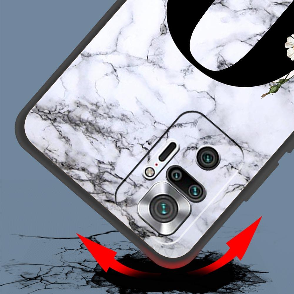 Letters Flower English Marble Phone Case For Xiaomi Redmi Note 14 13 5G 10 11 12 Pro Plus 4G 14C 13C 12C 10C Black Cover