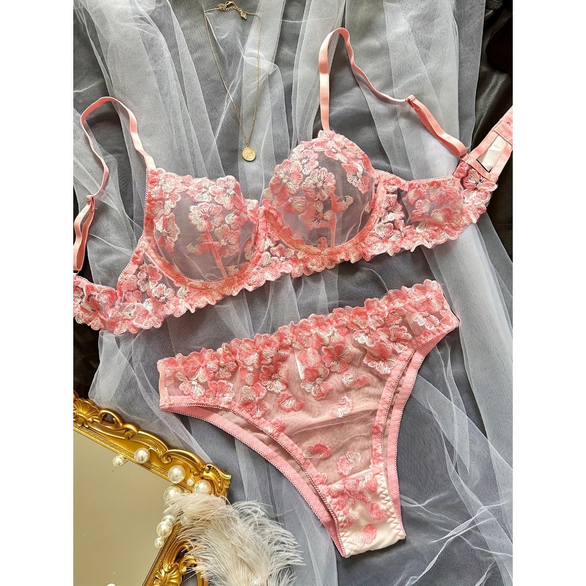 

Осеннее новое французское цветочное вышитое перспективное многоцветное сексуальное женское сексуальное нижнее белье L розовый