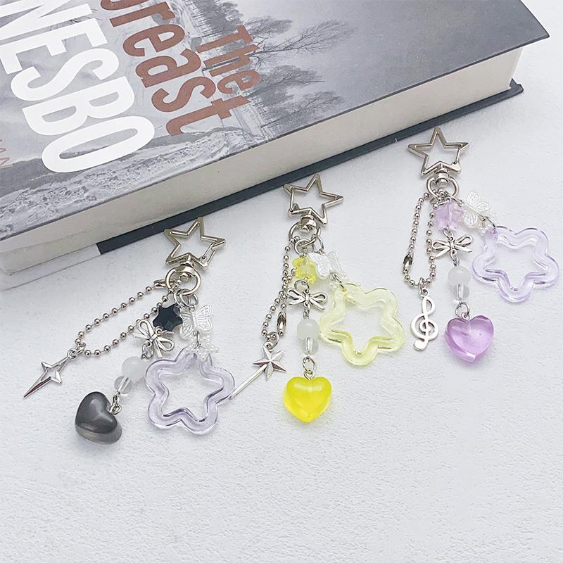 Cute Simple Star Heart Bow Keychain Pendant For Women Girls Car Key Ring Exquisite Backpack Decoration Accessories Gifts