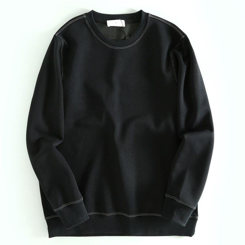 Export Withdraw Label-Cut Men round Neck Sweatshirt Looped Fabric Autumn New Sports Bottoming Shirt OEM Goods Cattle Goods T-shirt Black XL