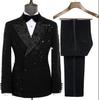 2025 New Elegant Luxury Men Suits Black Gold Double-Breasted Jewelry Ornament Shining Tuxedo for Wedding Party
