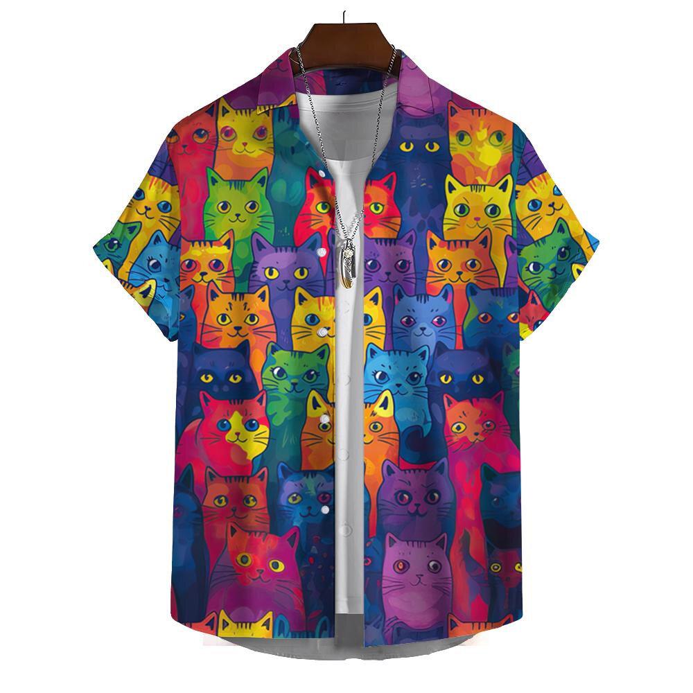 Funny Men's Shirts For Men 3d Cute Cat Print Tops Casual Men's Clothing Summer Short Sleeved Tops Tee Loose Oversized Shirt