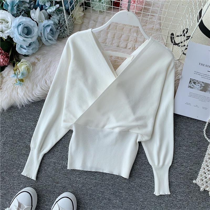 YYFS Damenmode, lässig, Frühling und Herbst, einfarbig, langärmelig, V-Ausschnitt, Blusen und Hemden