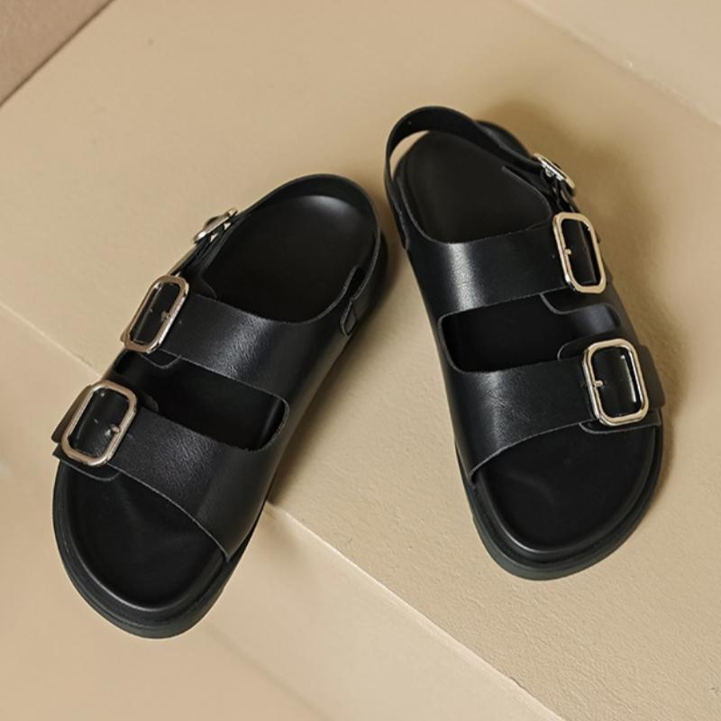 Fashion Gladiator Platform Women's Sandals 2024 Summer Women Flat Sandals Fashion Casual Metal Buckle Soft Bottom Ladies Sandals