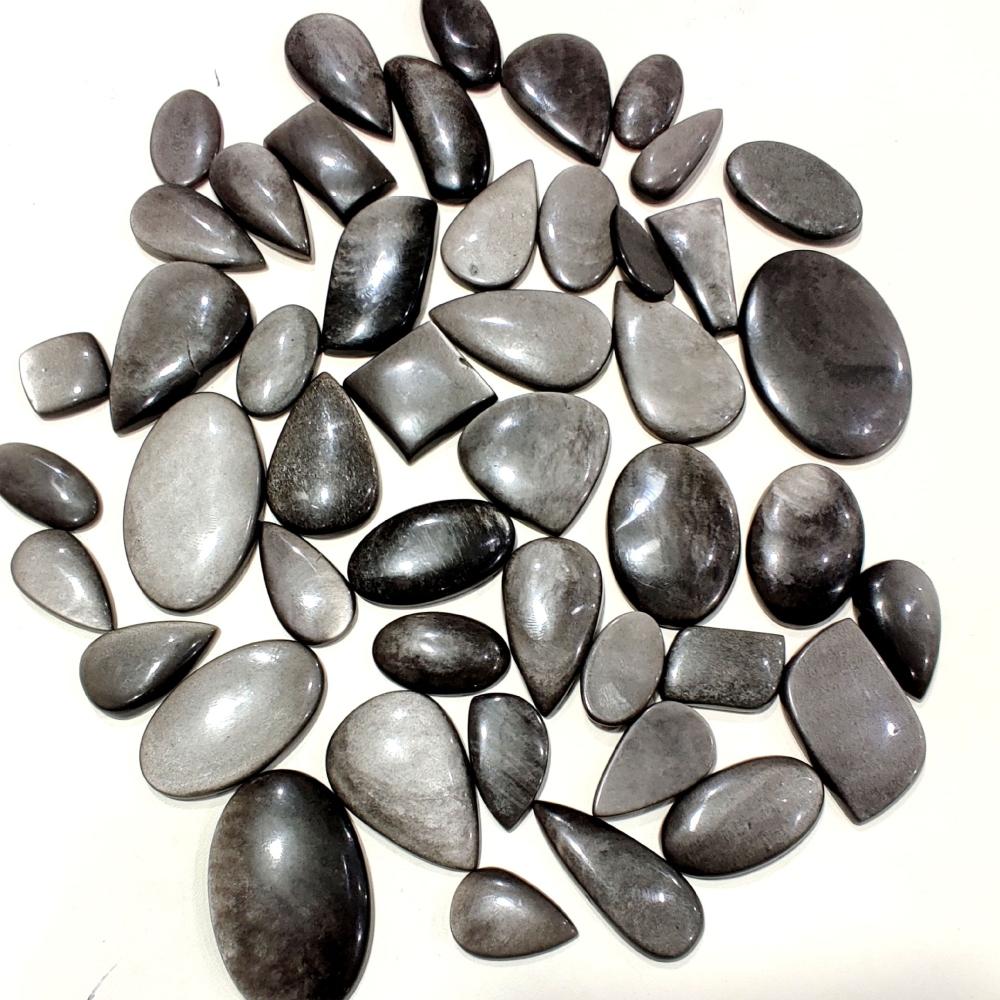 Natural Silver Obsidian Loose Cabochon Gemstone, Loose Polish Mix Shape With All Size Gemstone Lot, Gemstone Lot.