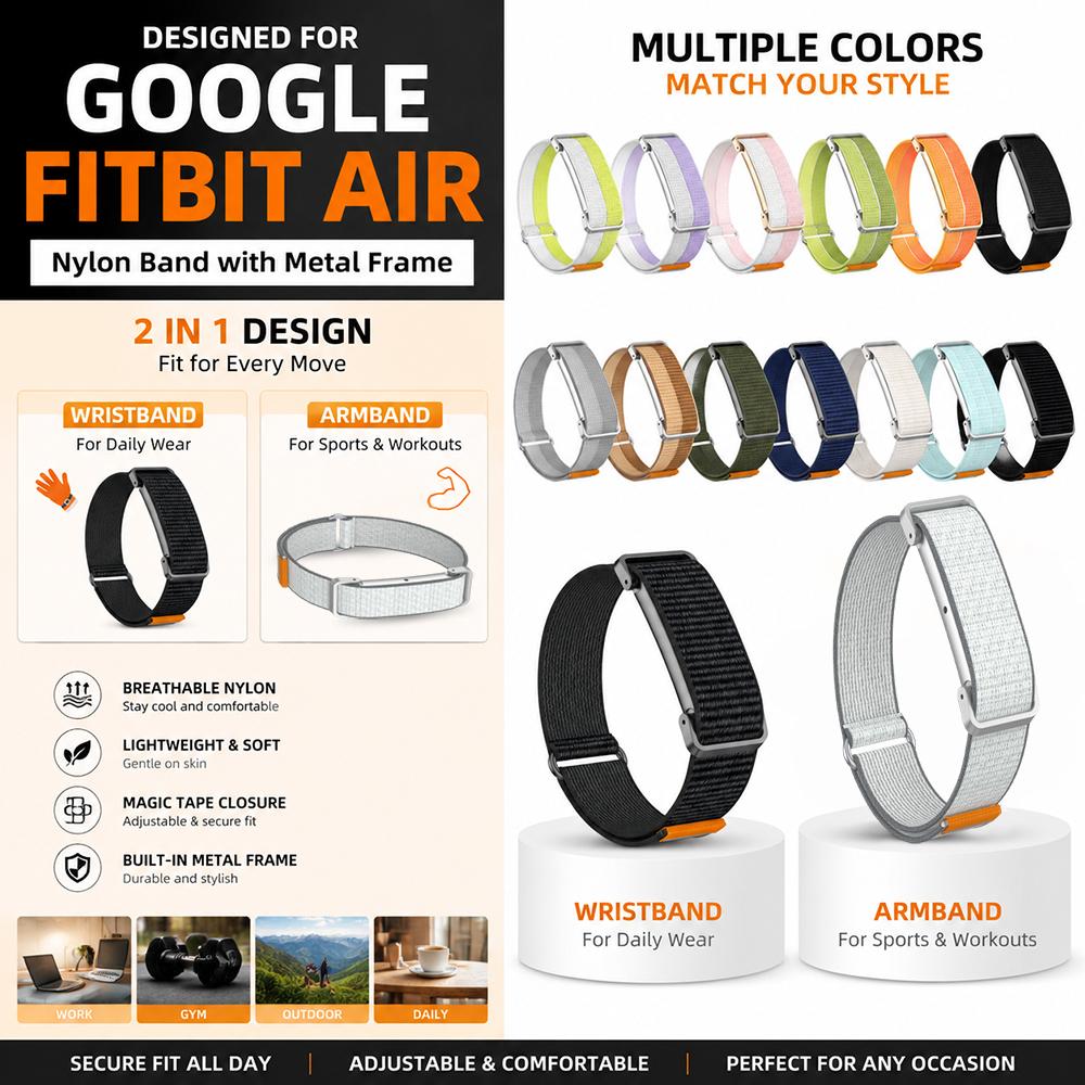 Nylon Armband And Wristband For Google Fitbit Air With Metal Frame Adjustable Lightweight Soft Watch Strap For Google Fitbit Air