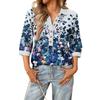 Women's fashionable and casual summer V-neck patchwork three-quarter sleeve retro top