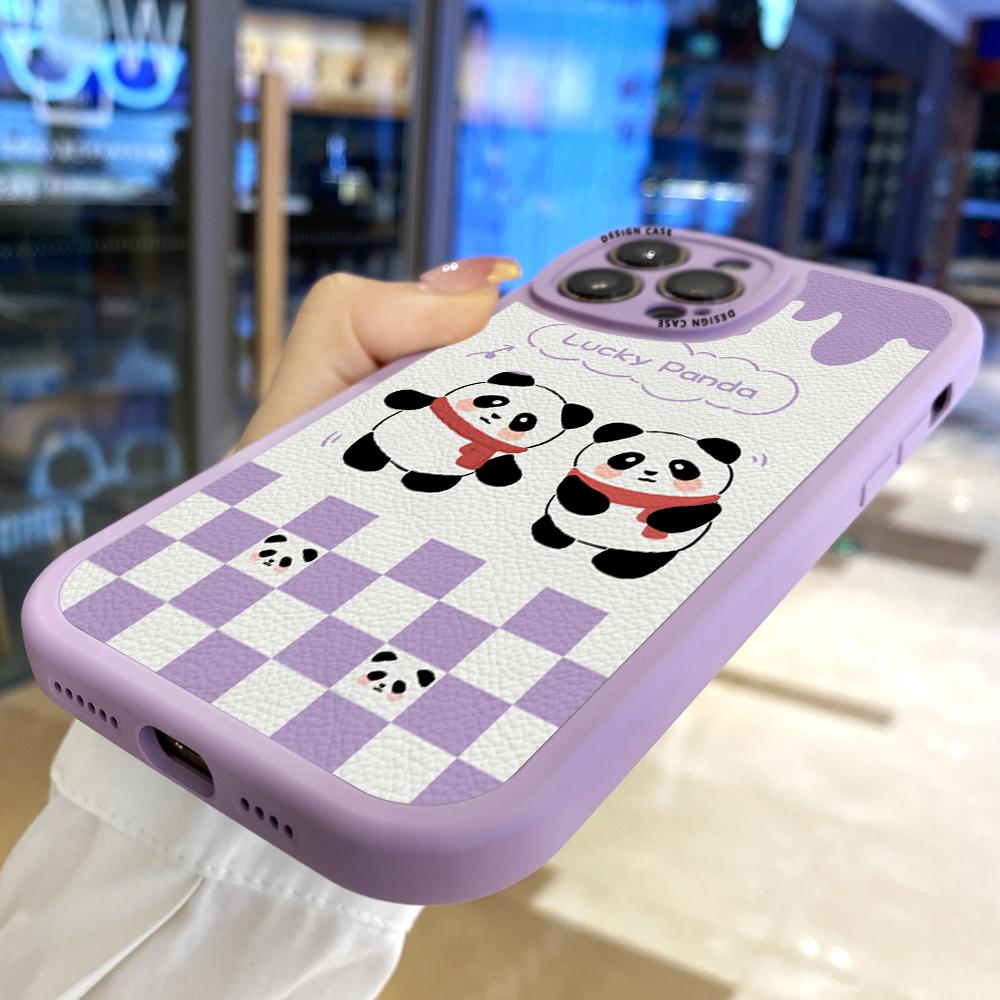 Slim Skin Feeling Cartoon Panda Soft Silicone PU Leather Cover Phone Case for iPhone Samsung Huawei Honor Xiaomi Redmi OPPO Realme Vivo