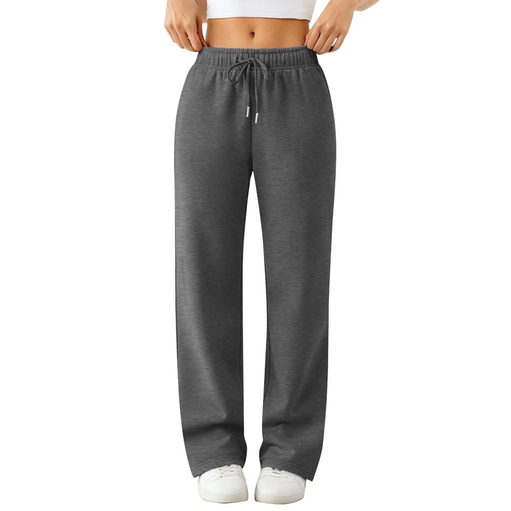 Pantalon droit taille haute pour la salle de sport, le trajet, la maison, le jogging pour femmes, pantalon de sport chaud à jambes larges, doublure en laine, cordon de serrage