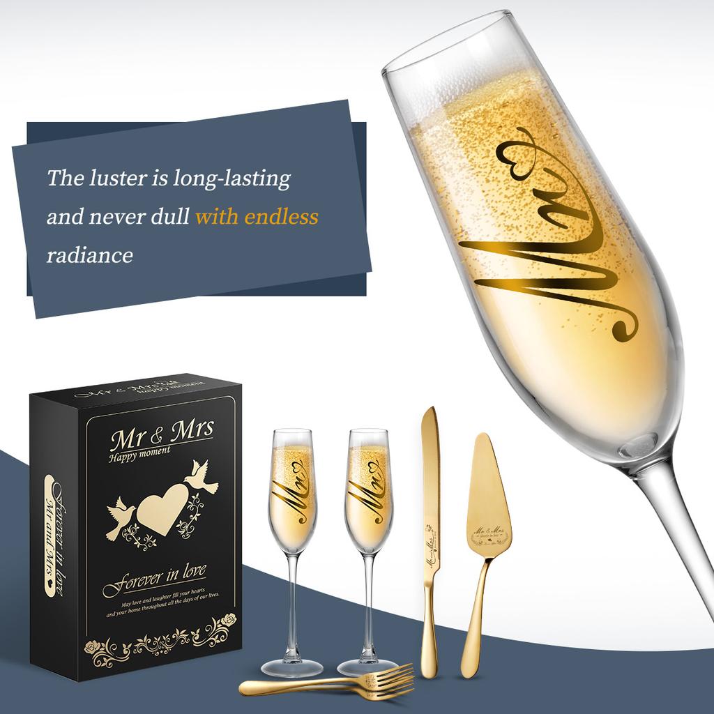 Champagne Glass, Stainless Steel, Cake Knife Shovel, Slitting Set, Gentleman and Madam, Engagement Gift Box, Wedding Gift Box