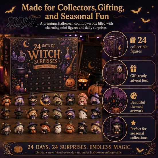 Halloween Countdown Ritual Adventskalender 2026, 24 Tage mit Mini-Figuren, Überraschungs-Sammler-Feen-Spielzeug-Set für Kinder Erwachsene, Partygeschenke Tischdekoration