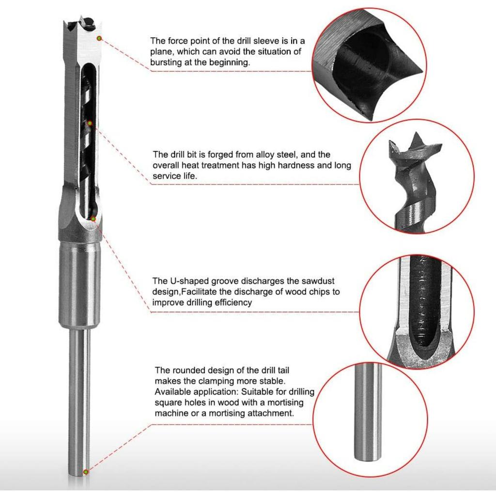 Square Hole Drill Bit, Steel Hardness Sharp Mortising Chisel Set 1/2-Inch, 1/4-Inch, 3/4inch, 3/8-Inch, 5/8-Inch, 5/16-Inch, 9/16-Inch Woodworking