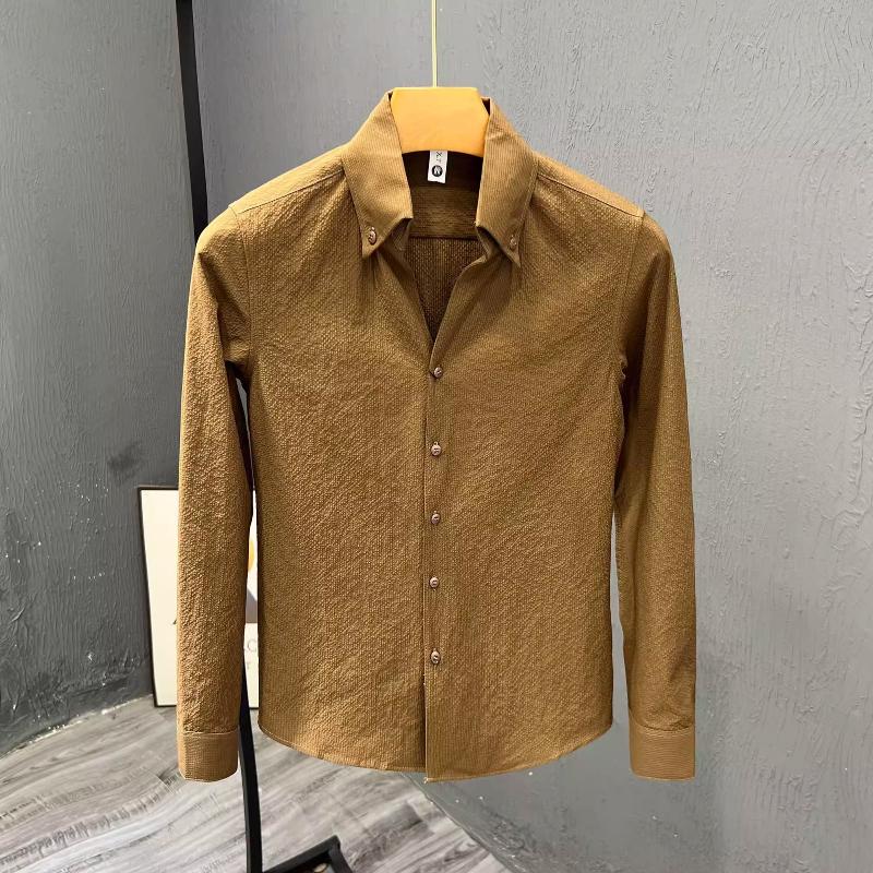Moda Nuova Primavera Autunno Camicia Solida a Manica Lunga con Collo a Revers Abbigliamento Uomo Casual Larga Coreana Versatile Camicie con Bottoni