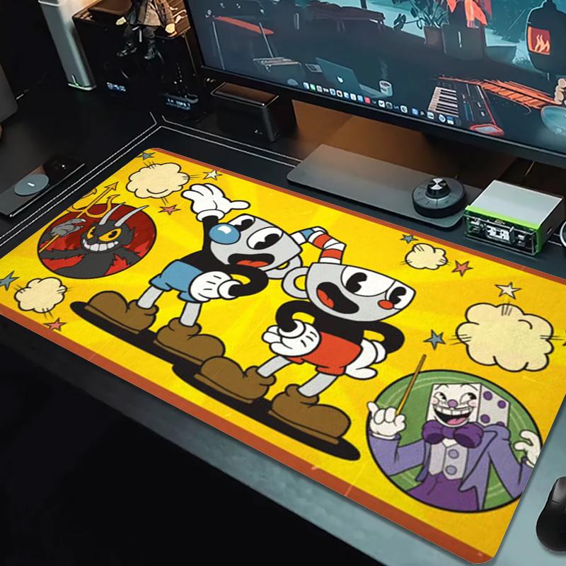 Tapis de souris couleur jeu Cuphead Grand coussin de table de jeu Antidérapant Ordinateur portable Tablette Grande souris XXL Tapis Mini PC Tapis de jeu Avec bordure verrouillée
