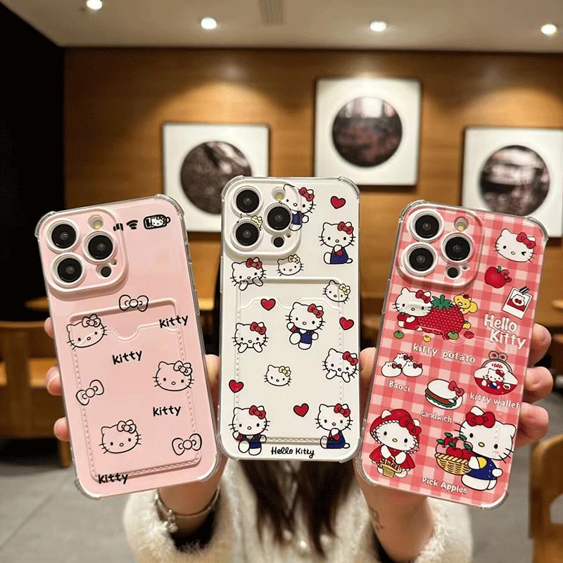 Cartoon Hello Kitty Card Holder Case For Iphone 17 Pro Max 17 Air 16 15 14 12 13 11 Pro Max 16e 15 16 Plus 12 13 Mini Cover