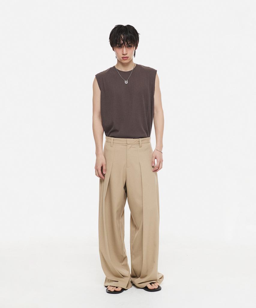 DNSR Summer Multi-Pleated Wide Slacks Beige