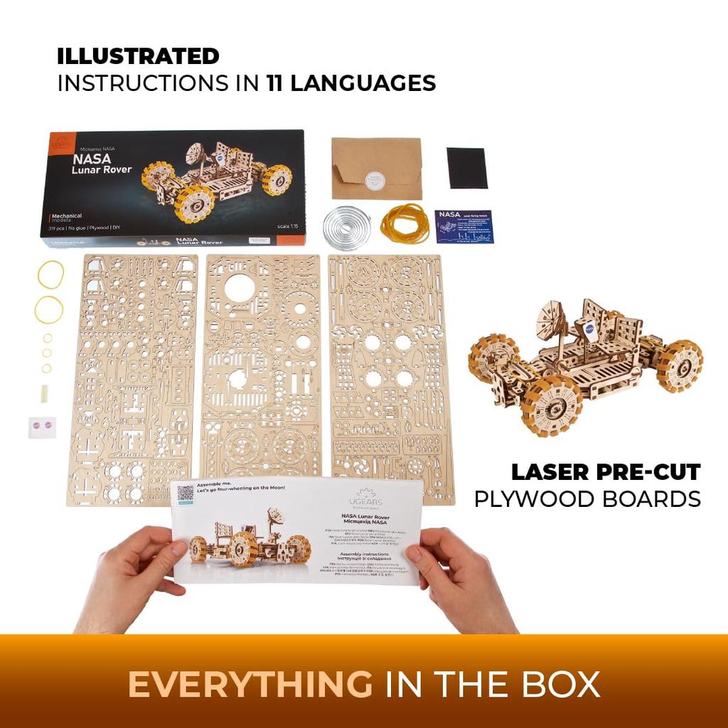 Ugears NASA Lunar Rover 70236 Wooden No Glue or Tools 3D Assembly Instructions Included Puzzle, Required, Puzzle,