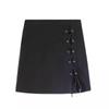 Wiosenna spódnica damska z wysokim stanem, czarna, w kształcie litery A: Modny krótki pasek