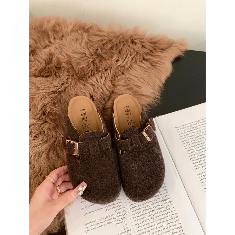 

Ретро литературный и художественный стиль замшевая сумка голова полушлепанцы женские носить ленивые люди с пробковыми подошвами 35 темно-коричневого