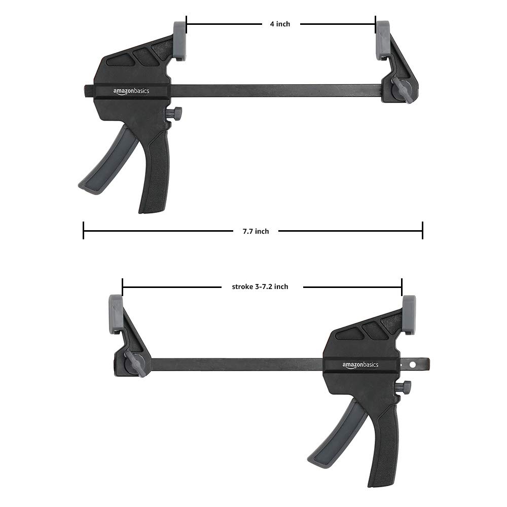 Amazon Basics Trigger Clamp Set, Black/Grey, 6-Pack (2 x 10cm, 4 x 15cm)
