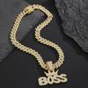 Full Zircon Crown BOSS Letter Pendant Necklace Men European American Exaggerated Hip Hop Street Trend Cuban Chain Neck Jewelry Gift