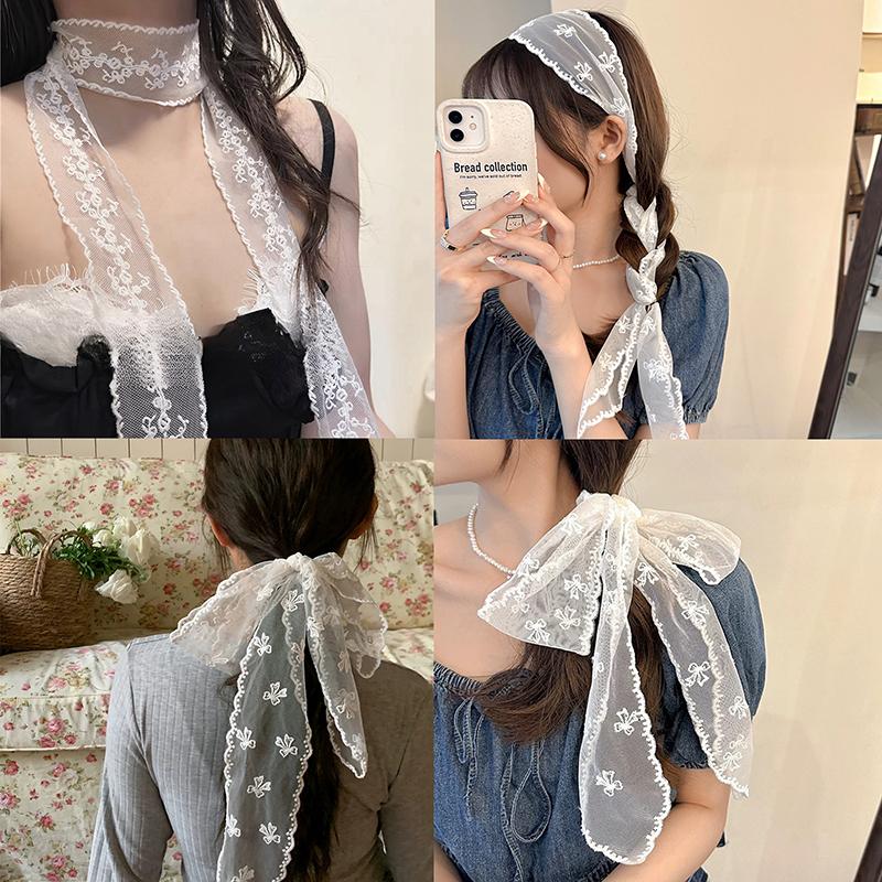 Sweet Versatile Narrow Long Scarf Solid Color Headbands For Women Girls  Floral Lace Scarf Long Ribbon Scarf Gifts