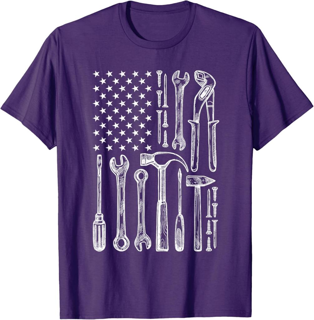 Tools American Flag Graphic Tee Men Mechanic Craftsman Vintage Cotton T-Shirt