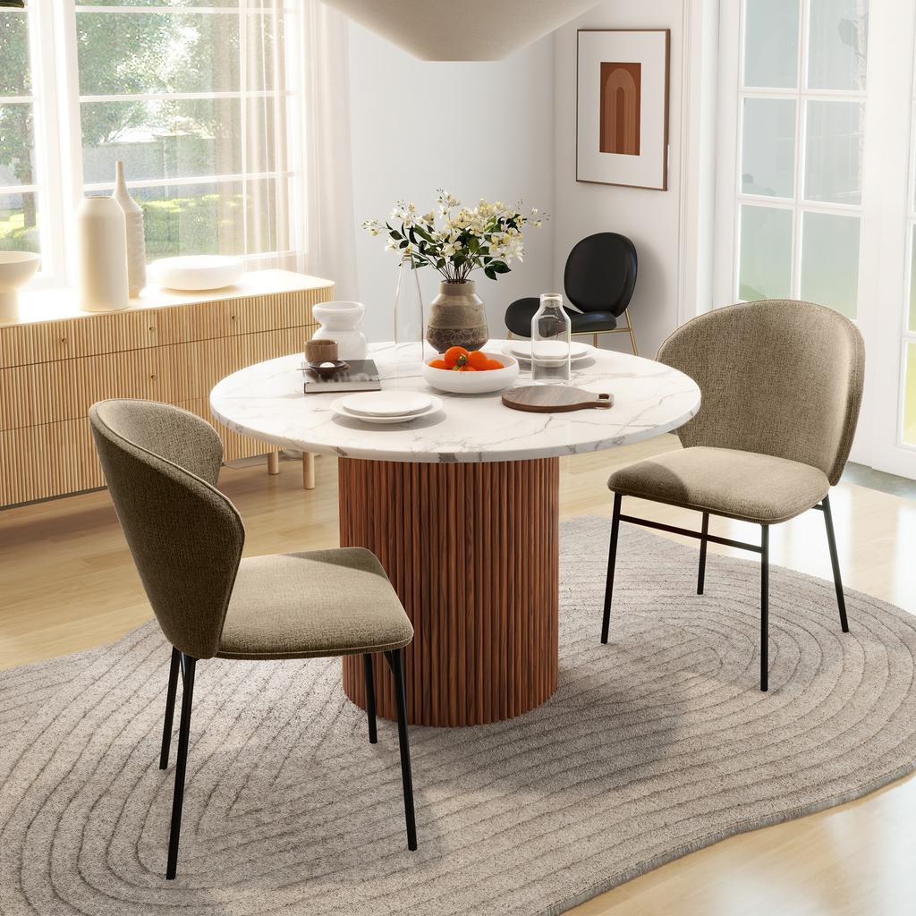 Set of 2 dining chairs padded seat in linen-look fabric stable steel legs modern design light brown