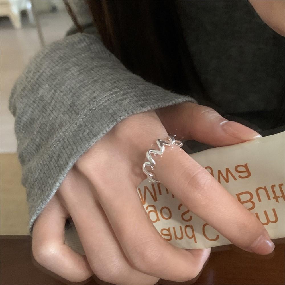 Panjbj  Copper Wave Ring For Women Irregular Ins Design Versatile Minimalist Trend Open Jewelry Gift Dropship