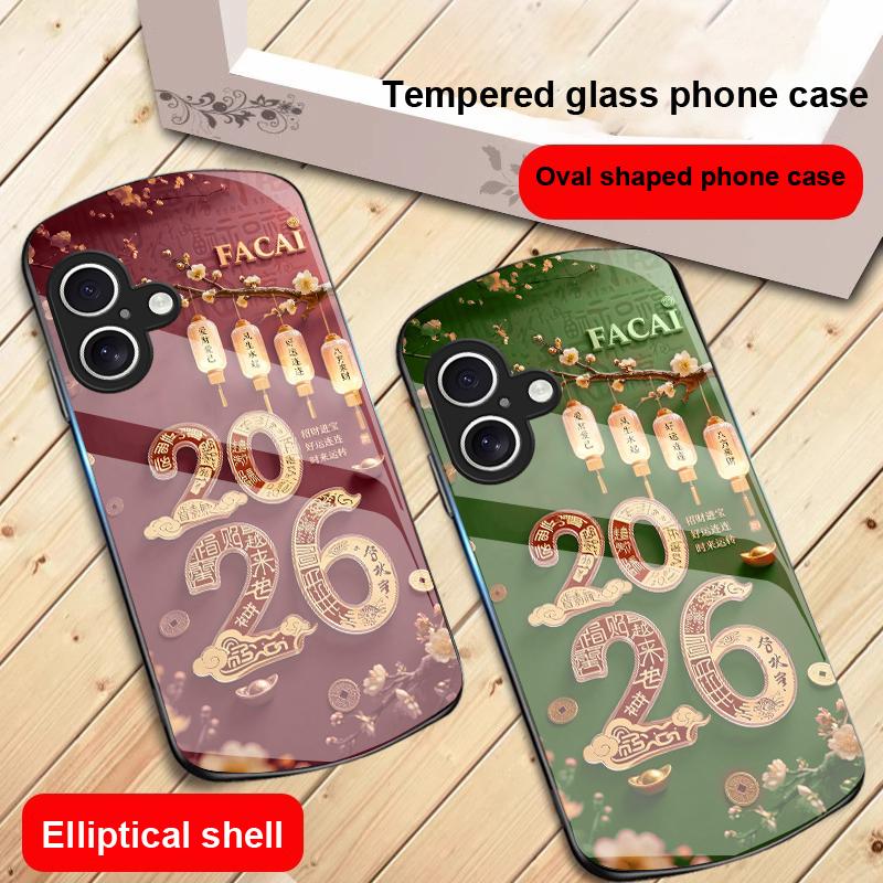 Happy New Year, 2026 For iPhone 17 16 15 14 13 Plus 12 mini 11 Pro Max XR Xs Max X 7 8 6S 22 20 Elliptical glass phone case