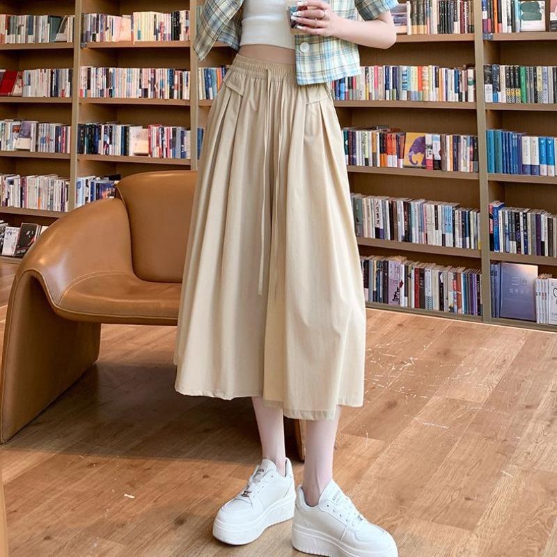 Ice silk cool wide-leg culottes women's summer small high waist large size casual half-body Yamamoto trousers skirt