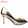 Fashion Aphixta Luxury Pearl Buckle Pumps Women 10cm Thin Heels Crystals Bling Patent Leather Office Casual Shoes Big Size 50