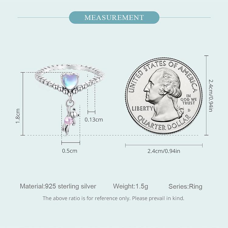 WOSTU 925 Sterling Silver Shining Pink Zircon Little Bear Balloon Ring for Women Birthday Gift Jewelry