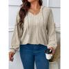 Autumn and Winter Solid Color Plus Size Top V-neck Hooded Long Sleeved Loose Women's T-shirts