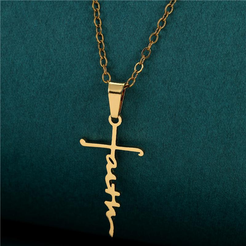 Stainless Steel Peach Heart Cross Necklace Light Luxury High Sense English Letter Style Fashion Items