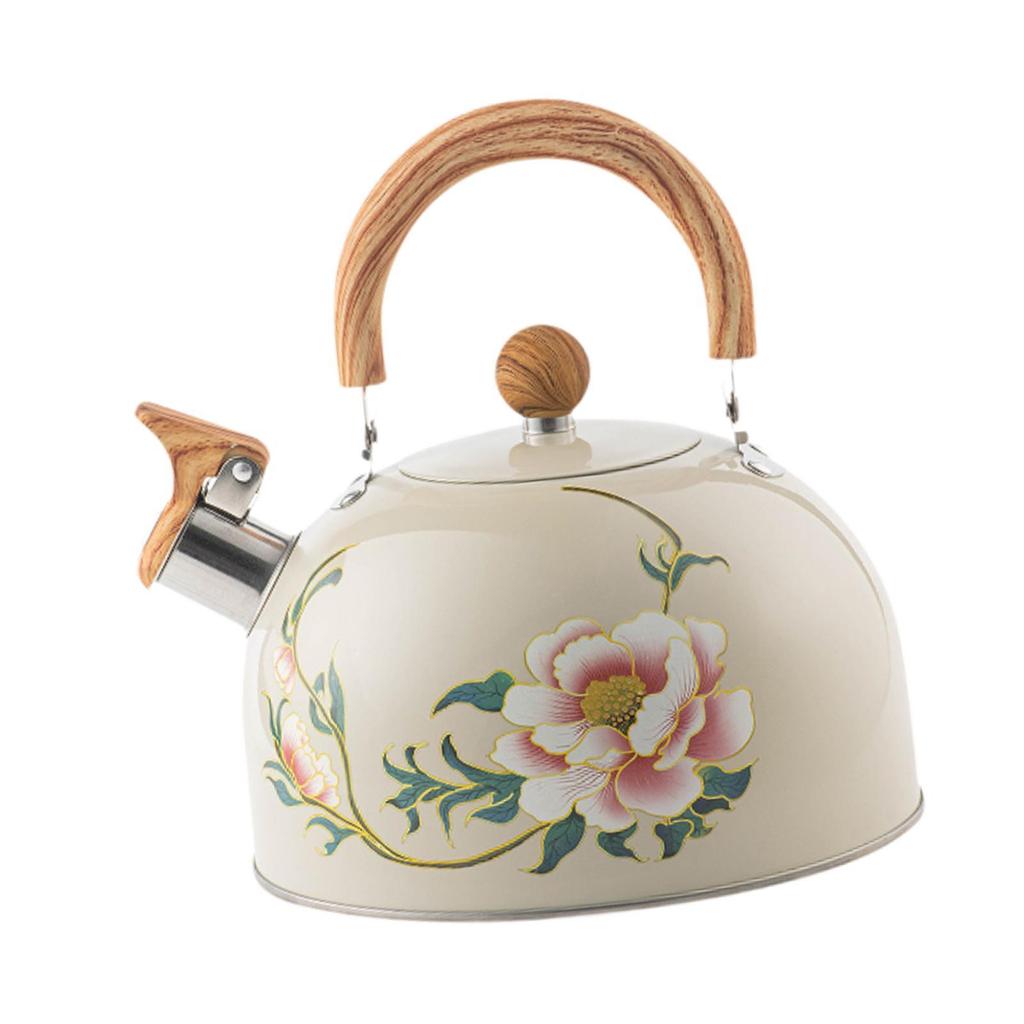 Stovetop Kettle Stainless Steel Whistling Teapot with Wooden Handle Large Capacity Boiling