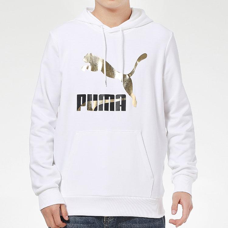 Puma Classics Gold-Stamped Logo Print Sports Pullover Hoodie Men Hoodies White 531370-02